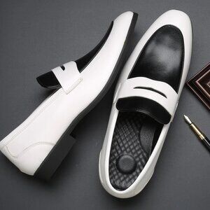 Santimon Men's US 9-11 White/Black Penny Loafers Slip On Dress Shoes